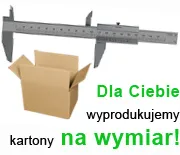 Pudełko kartonowe z suwmiarką oraz tekst: dla ciebie wyprodukujemy kartony na wymiar